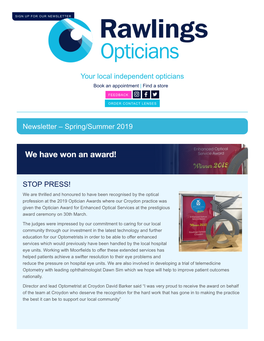 Your Local Independent Opticians Newsletter – Spring/Summer 2019