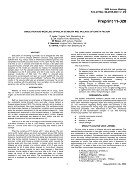 Simulation and Modeling of Pillar Stability and Analysis of Safety Factor