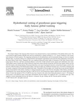 Hydrothermal Venting of Greenhouse Gases Triggering Early Jurassic