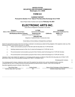 ELECTRONIC ARTS INC. (Exact Name of Registrant As Specified in Its Charter)