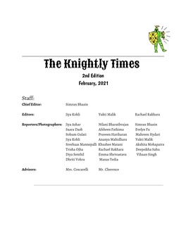The Knightly Times 2Nd Edition February, 2021