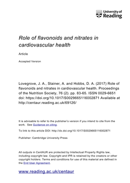 Role of Flavonoids and Nitrates in Cardiovascular Health