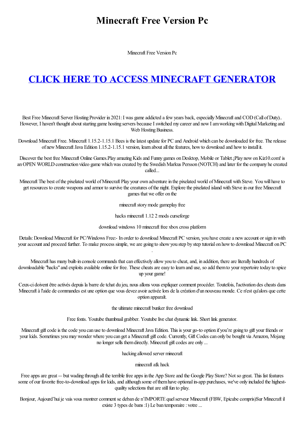 Minecraft Free Version Pc