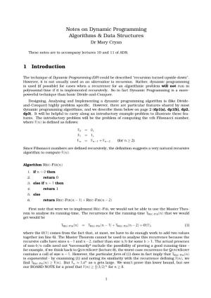 Notes on Dynamic Programming Algorithms & Data Structures 1
