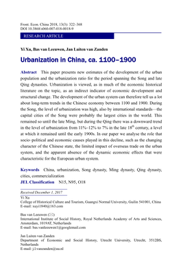 Urbanization in China, Ca. 1100–1900