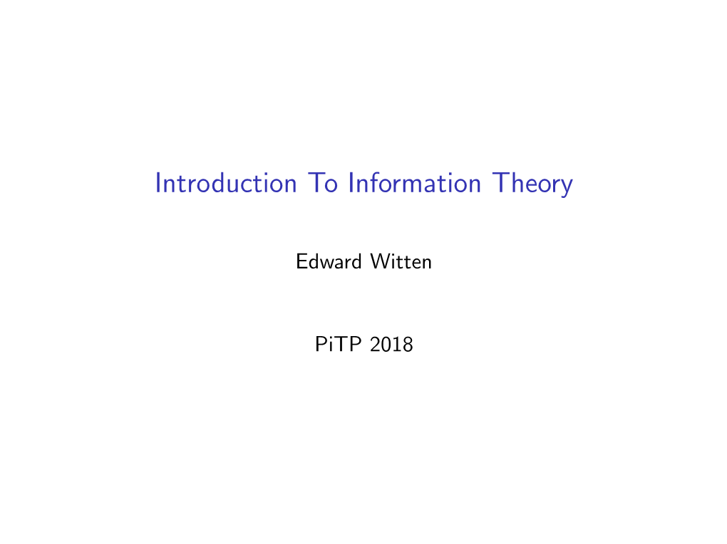 Introduction to Information Theory