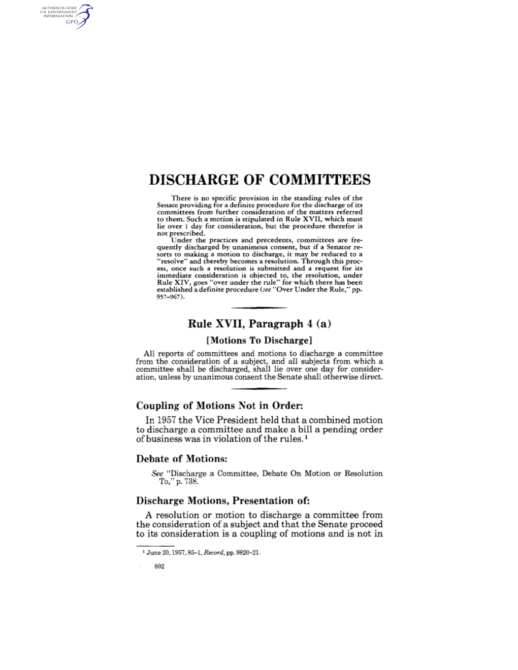 Discharge of Committees