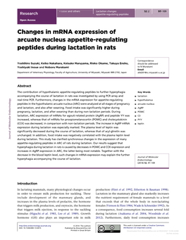 Changes in Mrna Expression of Arcuate Nucleus Appetite-Regulating Peptides During Lactation in Rats