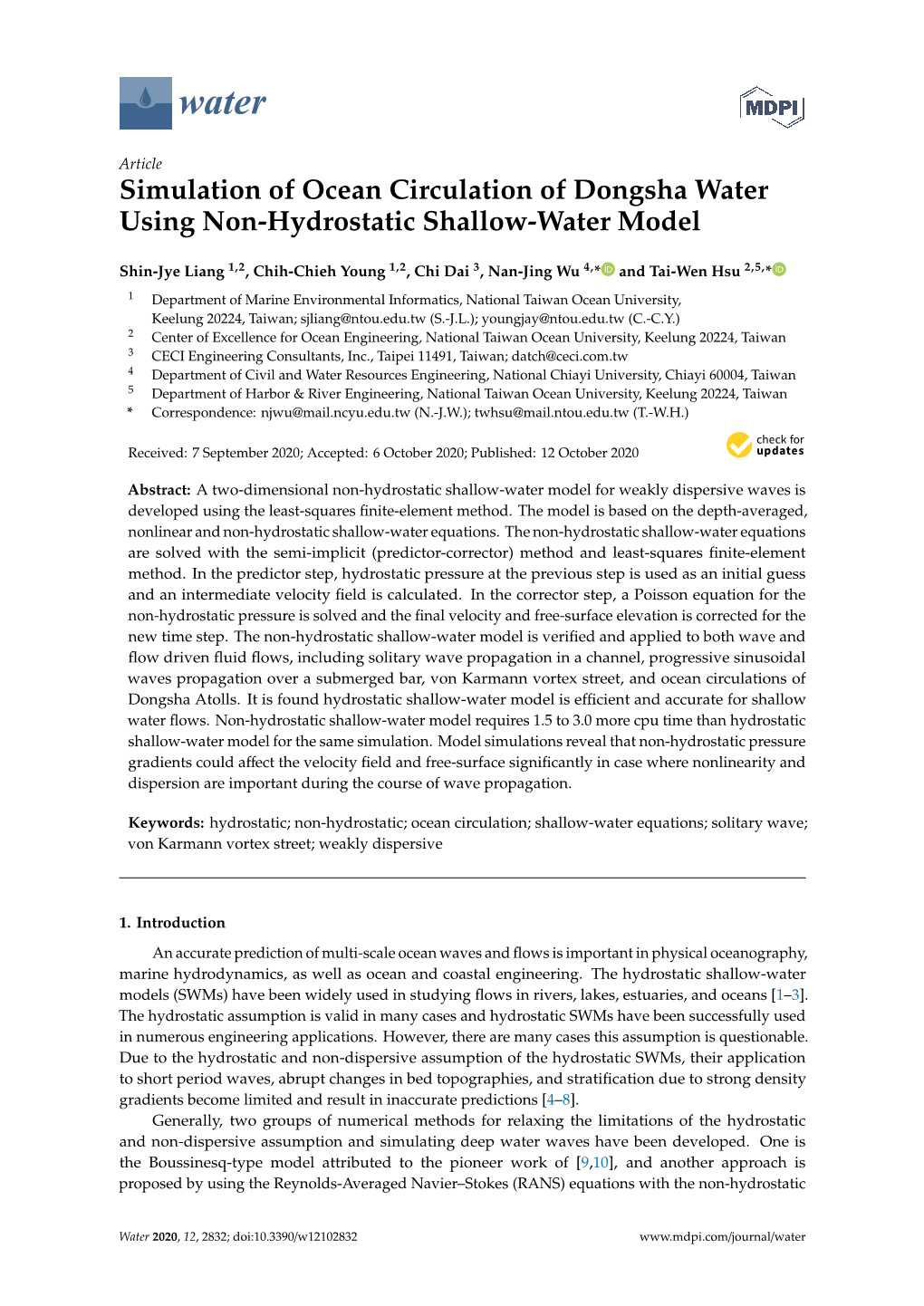 Simulation of Ocean Circulation of Dongsha Water Using Non-Hydrostatic Shallow-Water Model