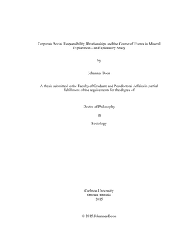 Corporate Social Responsibility, Relationships and the Course of Events in Mineral Exploration – an Exploratory Study
