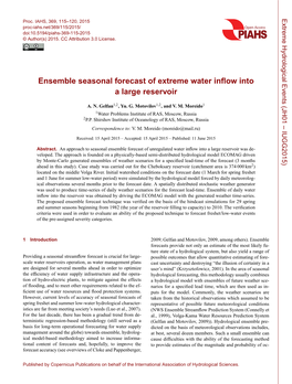 Ensemble Seasonal Forecast of Extreme Water Inflow Into a Large Reservoir