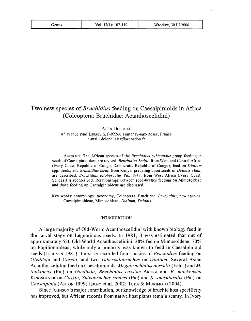 Two New Species of Bruchidius Feeding on Caesalpinioids in Africa (Coleoptera: Bruchidae: Acanthoscelidini)