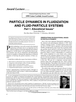 PARTICLE DYNAMICS in FLUIDIZATION and FLUID-PARTICLE SYSTEMS Part 1