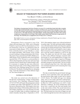 Biology of Pomegranate Fruit Borer Deudorix Isocrates