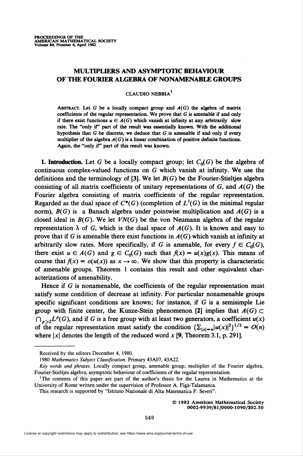 Multipliers and Asymptotic Behaviour of the Fourier Algebra of Nonamenable Groups