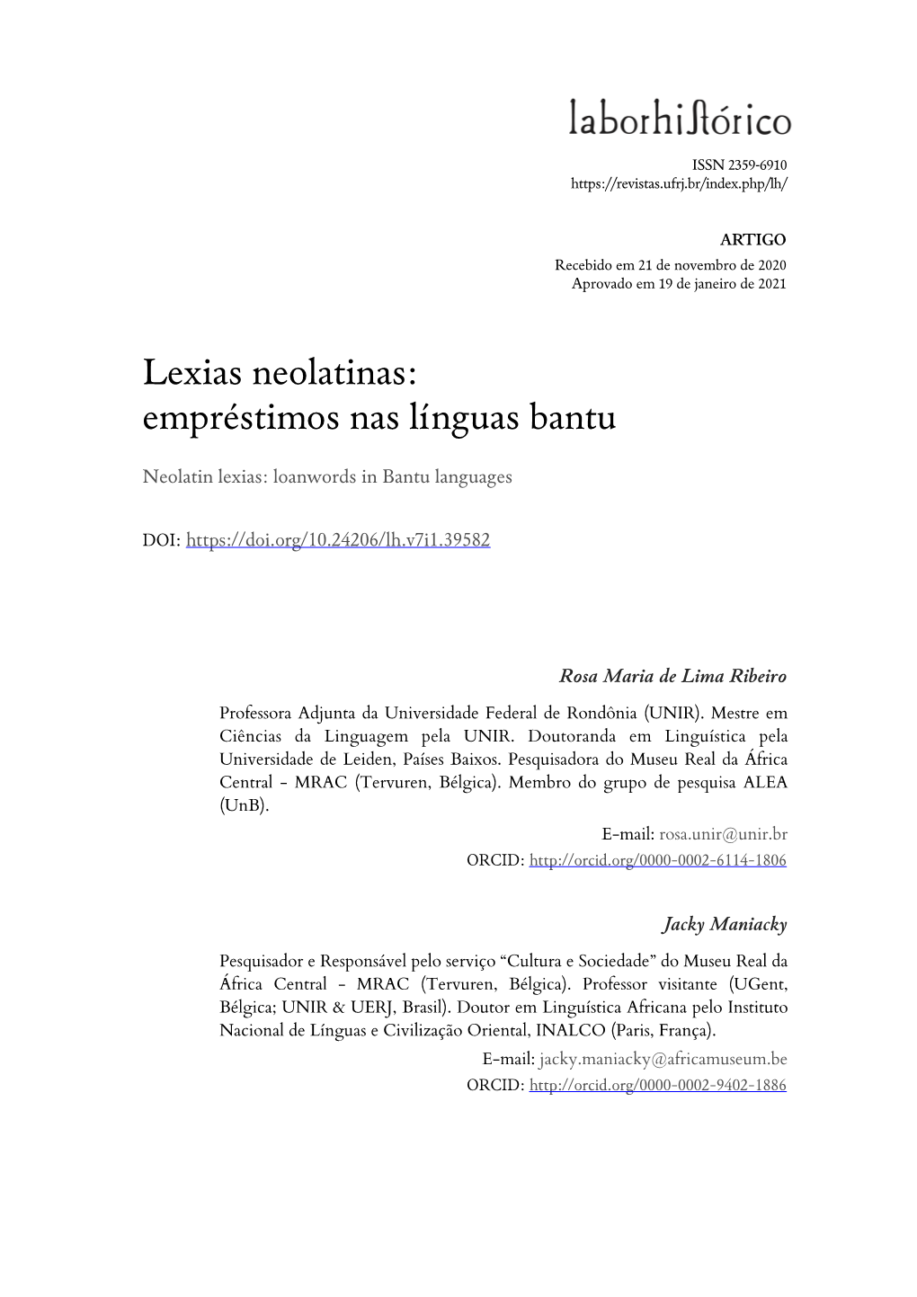 Lexias Neolatinas: Empréstimos Nas Línguas Bantu