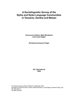 A Sociolinguistic Survey of the Nyiha and Nyika Language Communities in Tanzania, Zambia and Malawi