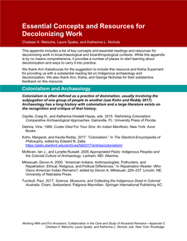 Essential Concepts and Resources for Decolonizing Work Chelsea H