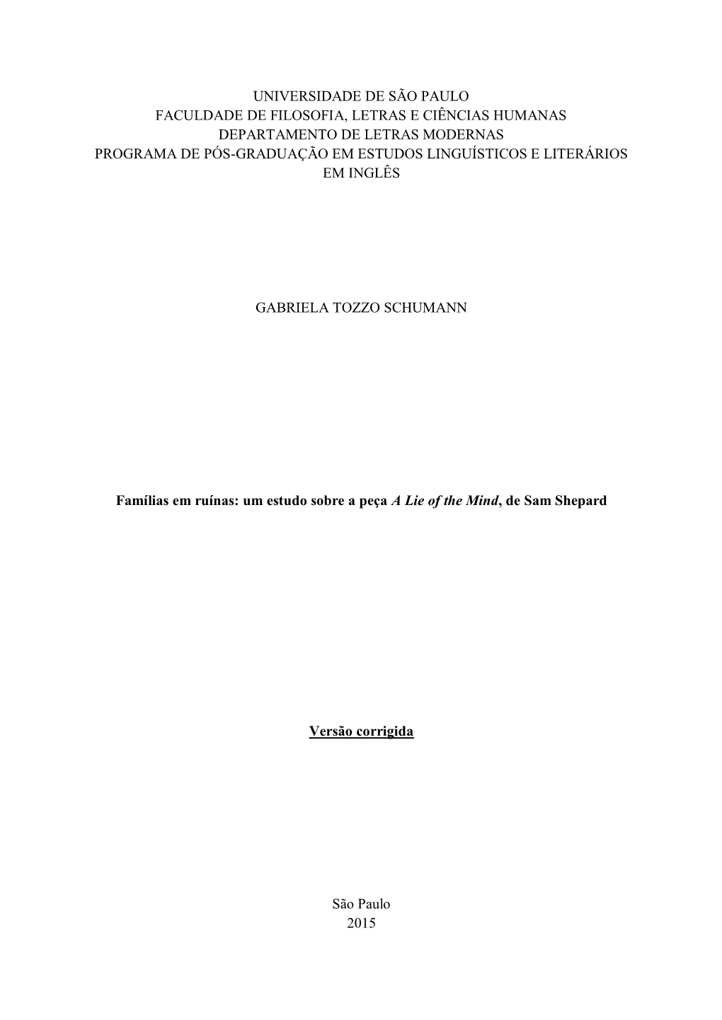 Dissertação De Mestrado Sobre a Peça De Sam Shepard