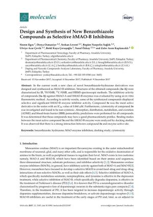 Design and Synthesis of New Benzothiazole Compounds As Selective Hmao-B Inhibitors
