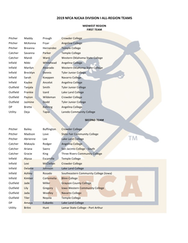 2019 Nfca Njcaa Division I All-Region Teams