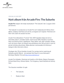 Nytt Album Från Arcade Fire: the Suburbs