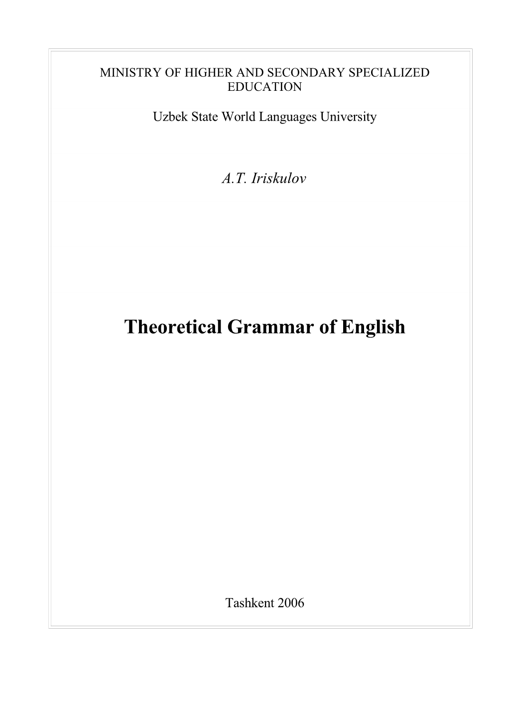 Theoretical Grammar of English