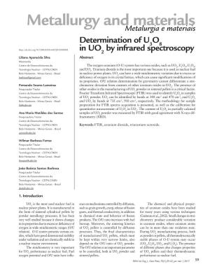 Determination of U3O8 in UO2 by Infrared Spectroscopy