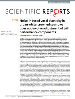 Noise-Induced Vocal Plasticity in Urban White-Crowned Sparrows
