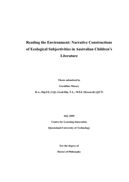 Reading the Environment: Narrative Constructions of Ecological Subjectivities in Australian Children's Literature