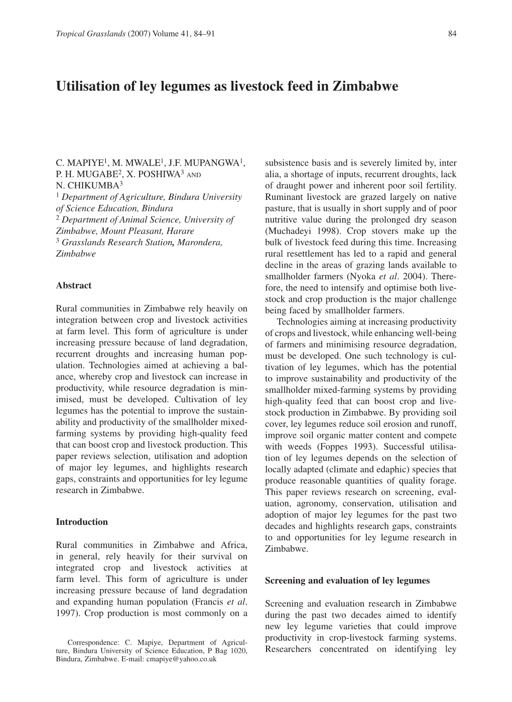 Utilisation of Ley Legumes As Livestock Feed in Zimbabwe