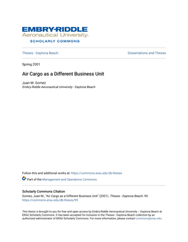 Air Cargo As a Different Business Unit
