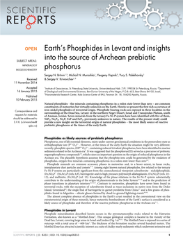 Earth's Phosphides in Levant and Insights Into the Source of Archean