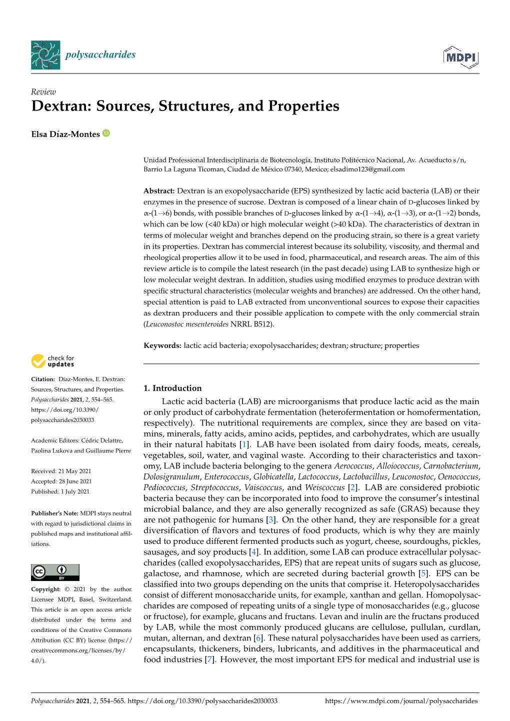 Dextran: Sources, Structures, and Properties