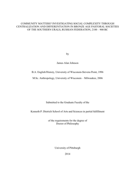 Investigating Social Complexity Through Centralization and Differentiation in Bronze Age Pastoral Societies of the Southern Urals, Russian Federation, 2100 – 900 Bc