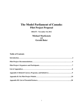 The Model Parliament of Canada: Pilot Project Proposal