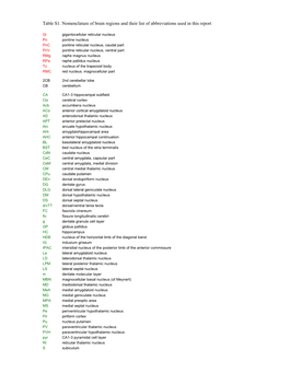 Table S1. Nomenclature of Brain Regions and Their List of Abbreviations Used in This Report