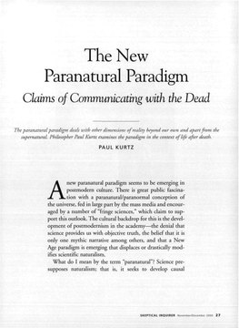 The New Paranatural Paradigm Claims of Communicating with the Dead