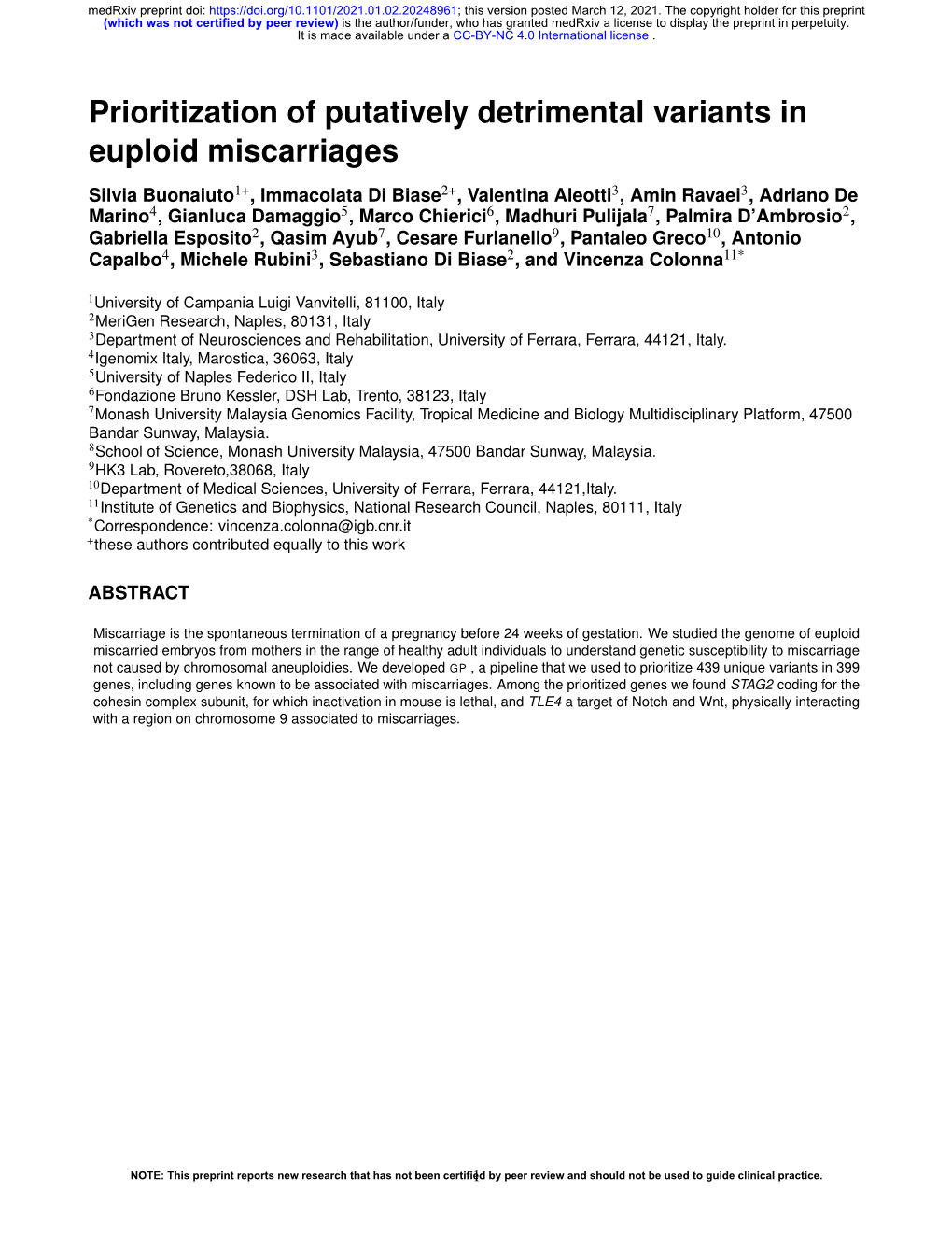 Prioritization of Putatively Detrimental Variants in Euploid Miscarriages