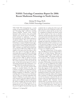 NAMA Toxicology Committee Report for 2006: Recent Mushroom Poisonings in North America
