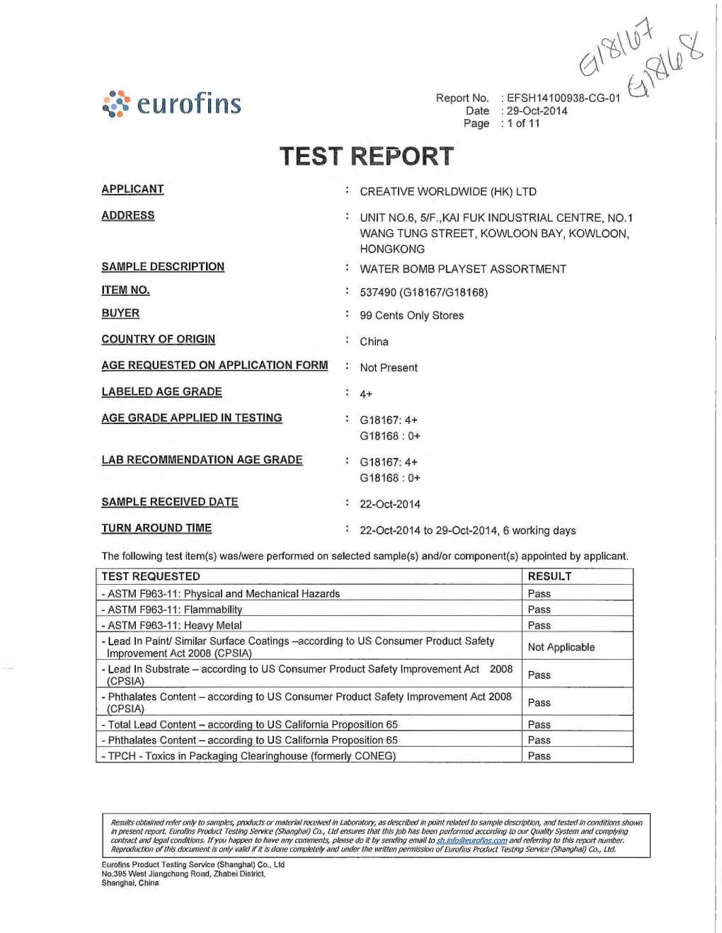 ~ Eurofins Date : 29-0Ct-2014 Page : 1 of 11 TEST REPORT