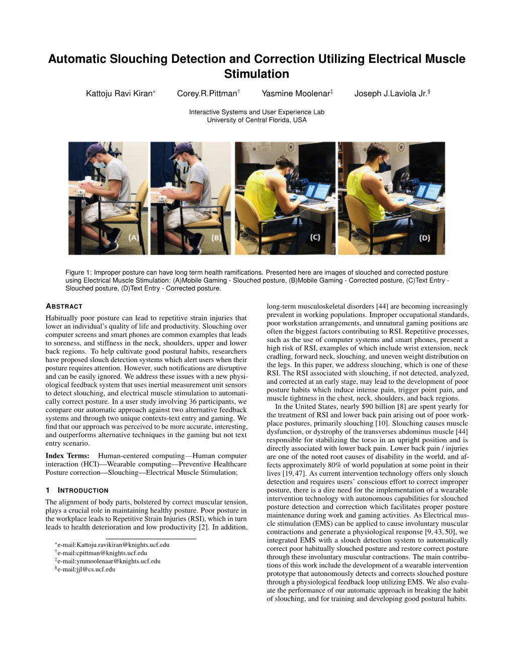 Automatic Slouching Detection and Correction Utilizing Electrical Muscle Stimulation