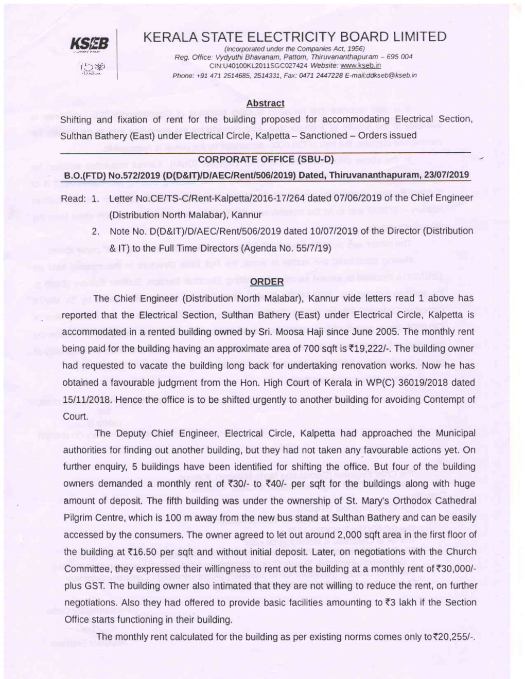 KERALA STATE ELECTRICITY BOARD LIMITED KSEB (Lncorporated Undet the Companies Act, 1-956) Reg