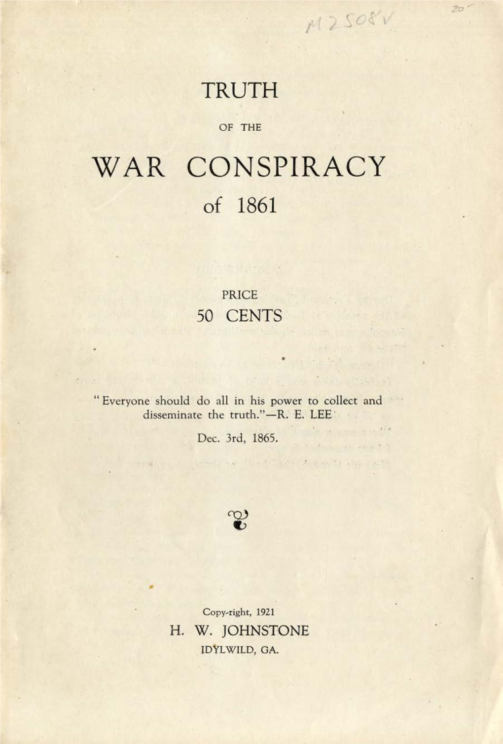 WAR CONSPIRACY of 1861