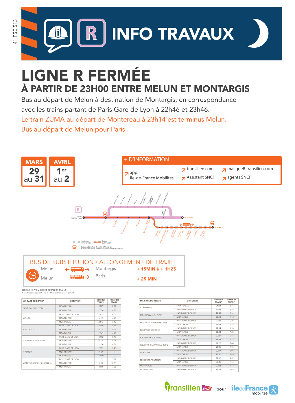 Bus Au Départ De Melun À Destination De Montargis, En Correspondance Avec Les Trains Partant De Paris Gare De Lyon À 22H46 Et 23H46