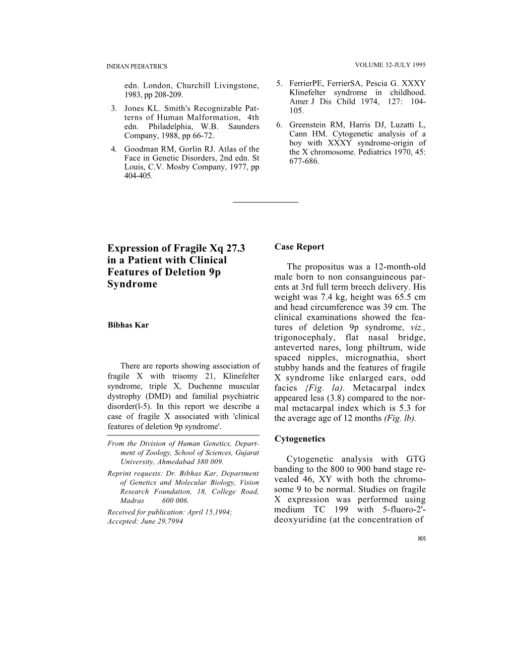 Expression of Fragile Xq 27.3 in a Patient with Clinical Features Of