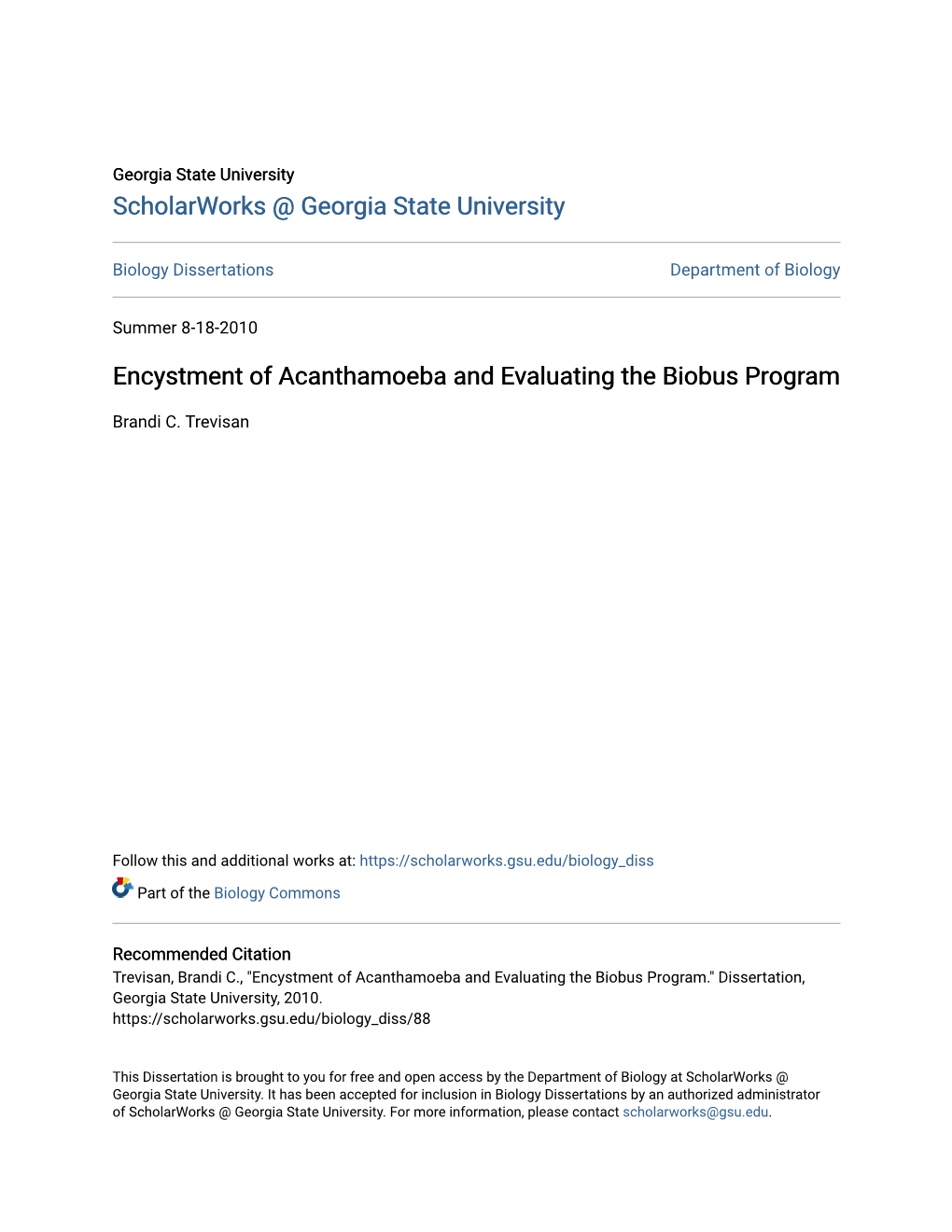 Encystment of Acanthamoeba and Evaluating the Biobus Program