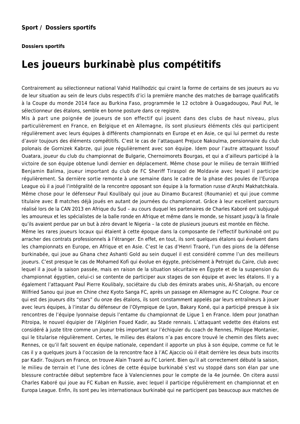 Les Joueurs Burkinabè Plus Compétitifs