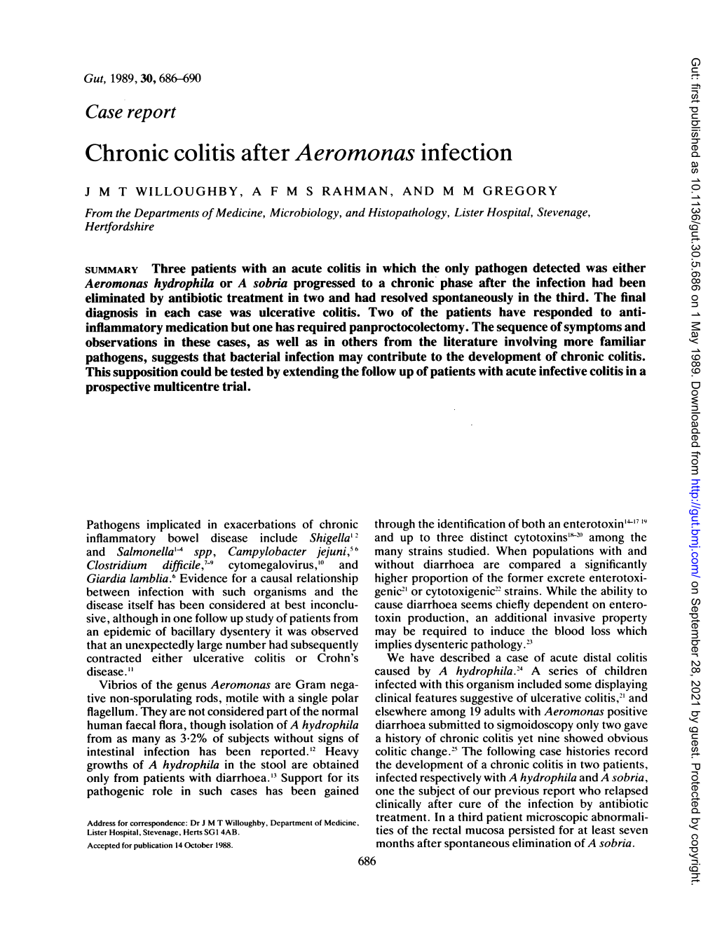 Chronic Colitis After Aeromonas Infection