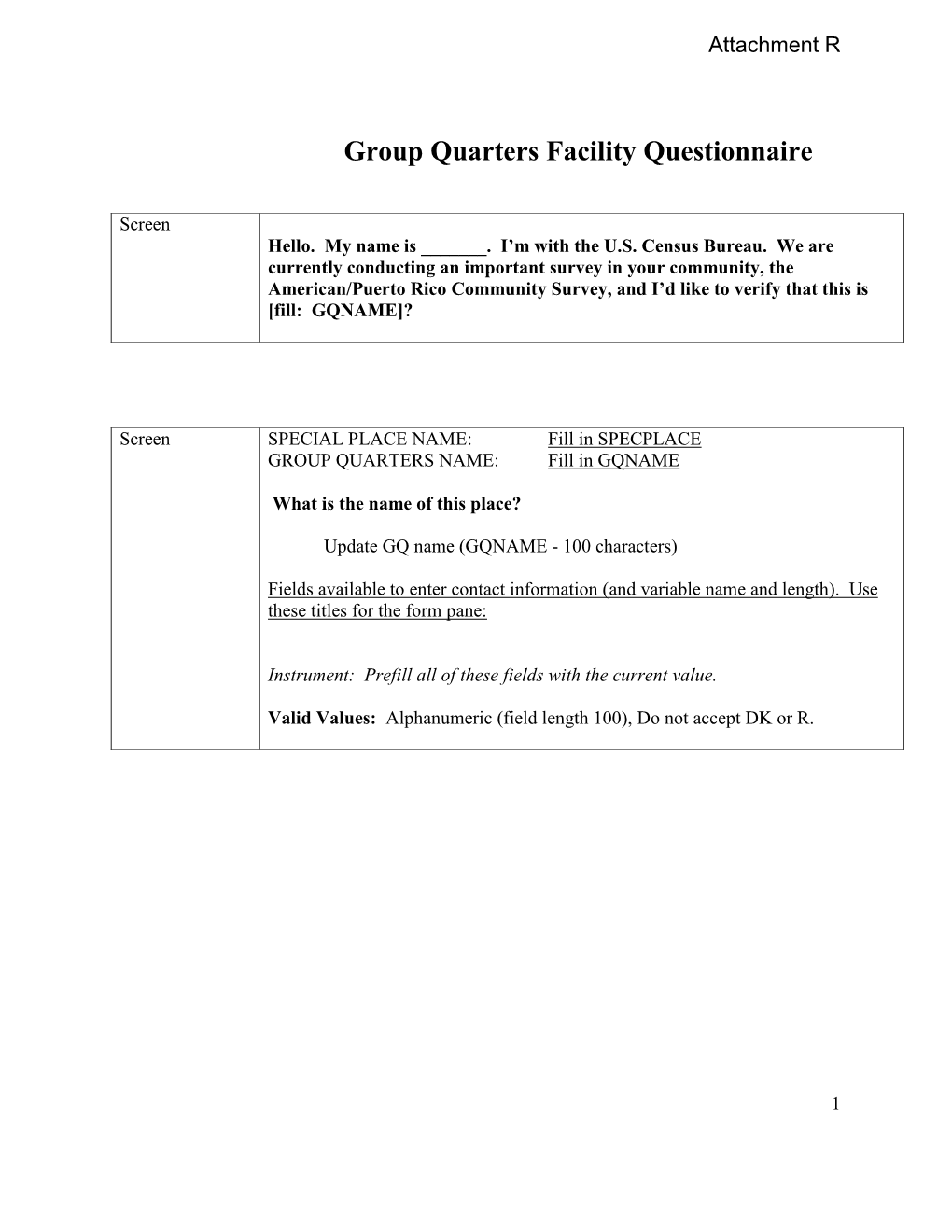 GQ Facilities Questionnaire